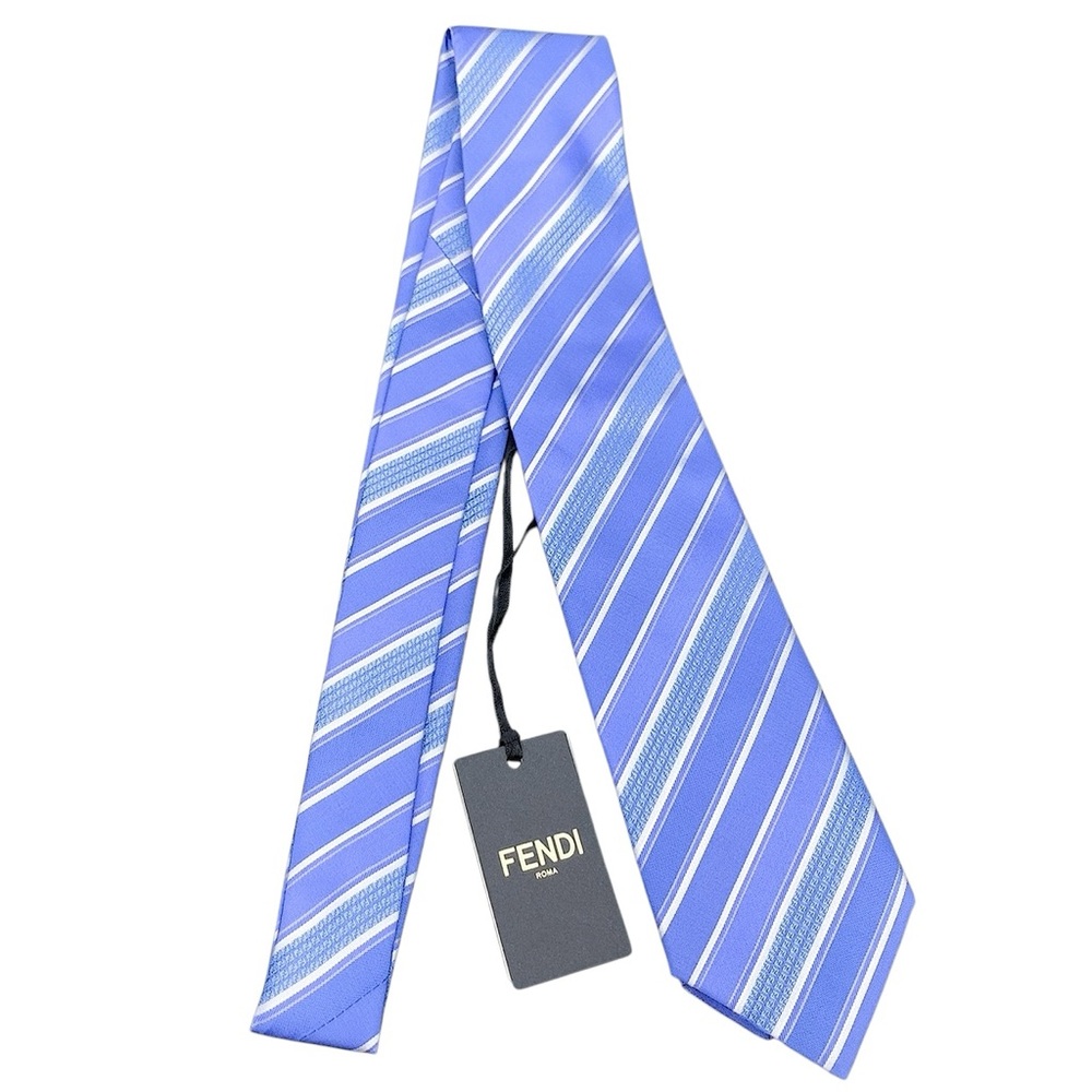 Fendi 100% Silk Blue Striped Men's Tie - Picture 2 of 10